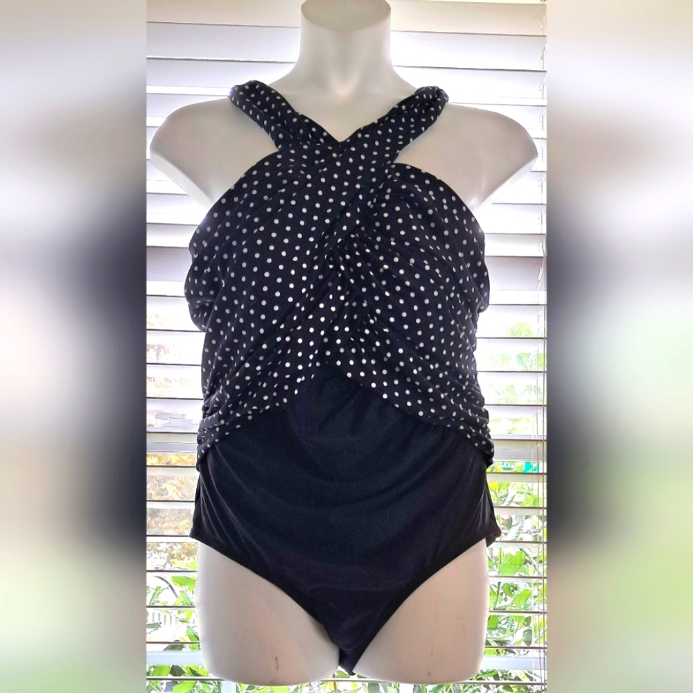 Swimsuits For All Navy & White Polka Dot One Piece Swimsuit Sz 20 NWT